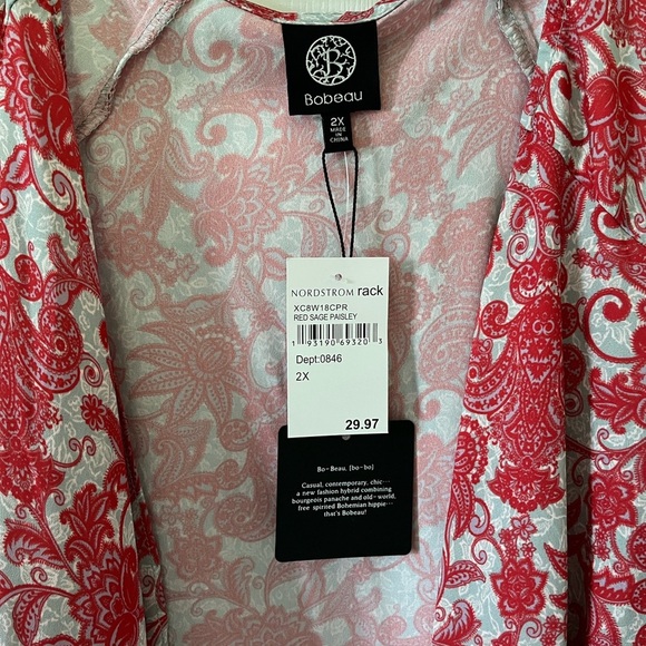 Bobeau Red Sage Paisley Cardigan/Cover Up - Plus Size - Picture 3 of 4